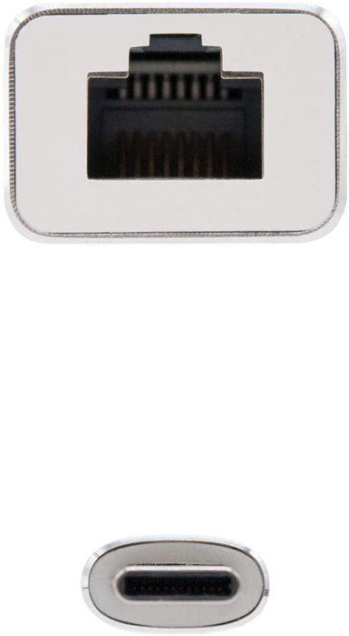 Nanocable Conversor USB-C a Ethernet Gigabit 10/100/1000 Mbps 15cm Plata